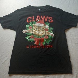 Men's Black Claws is Coming to town Christmas Kitten Tee Cat Short sleeve Small